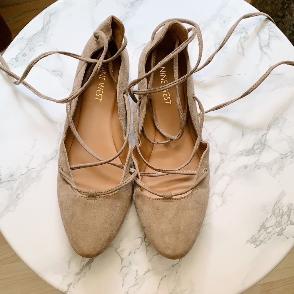 Nine West Nude Lace-Up Ballet Flats